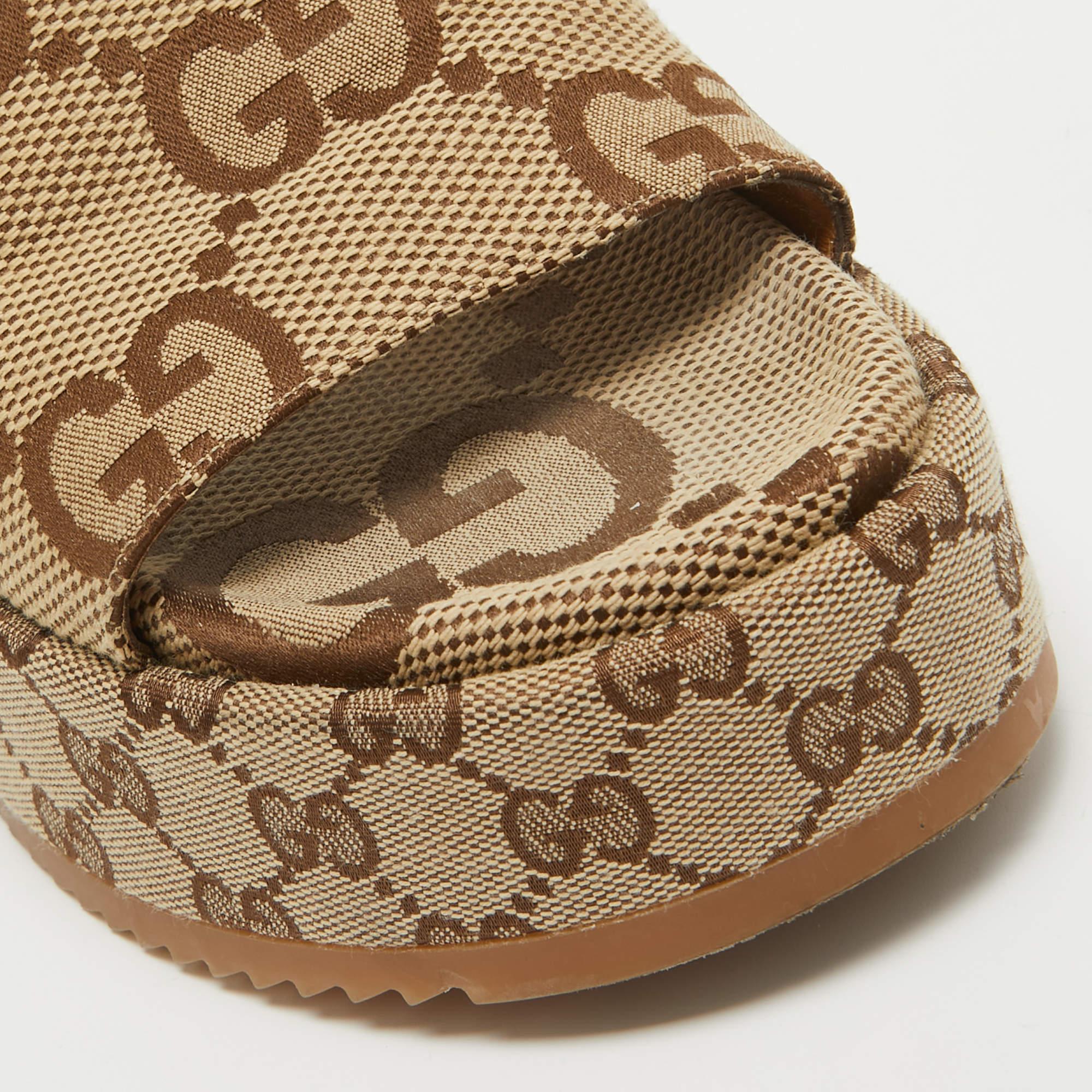 Gucci Brown/Beige GG Canvas Platform Slide Sandals Size 37 1
