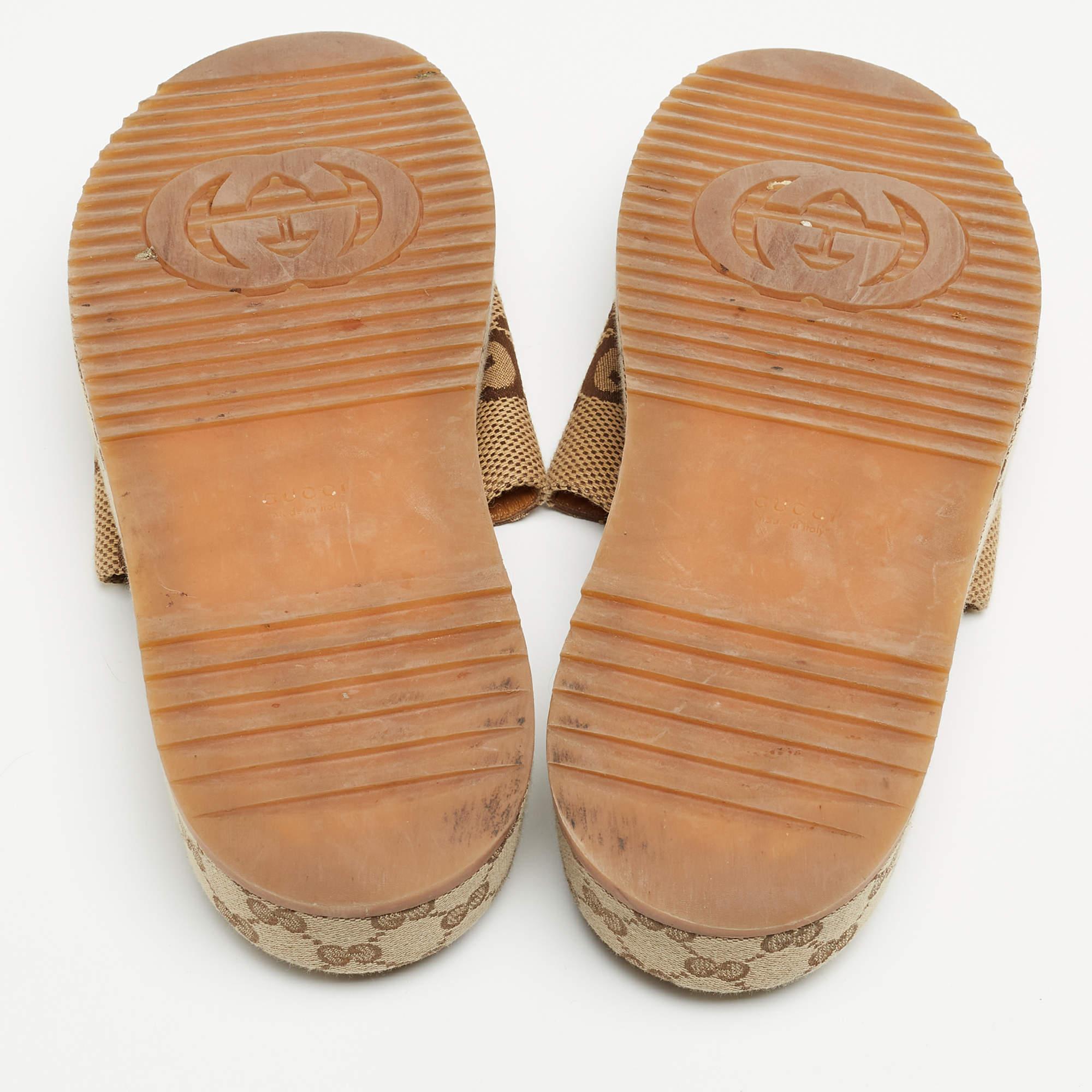 Women's Gucci Brown/Beige GG Canvas Platform Slide Sandals Size 38.5