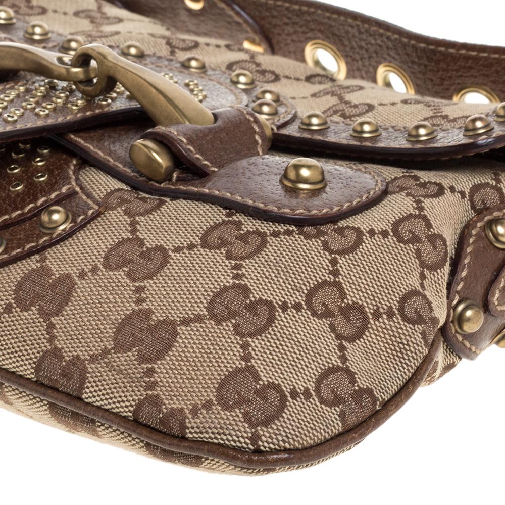 Gucci Brown/Beige GG Canvas Studded Pelham Runway Flap Bag 3