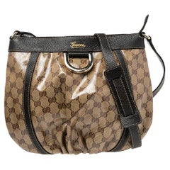 Gucci Brown/Beige GG Crystal Canvas and Leather Abbey D-Ring Crossbody Bag