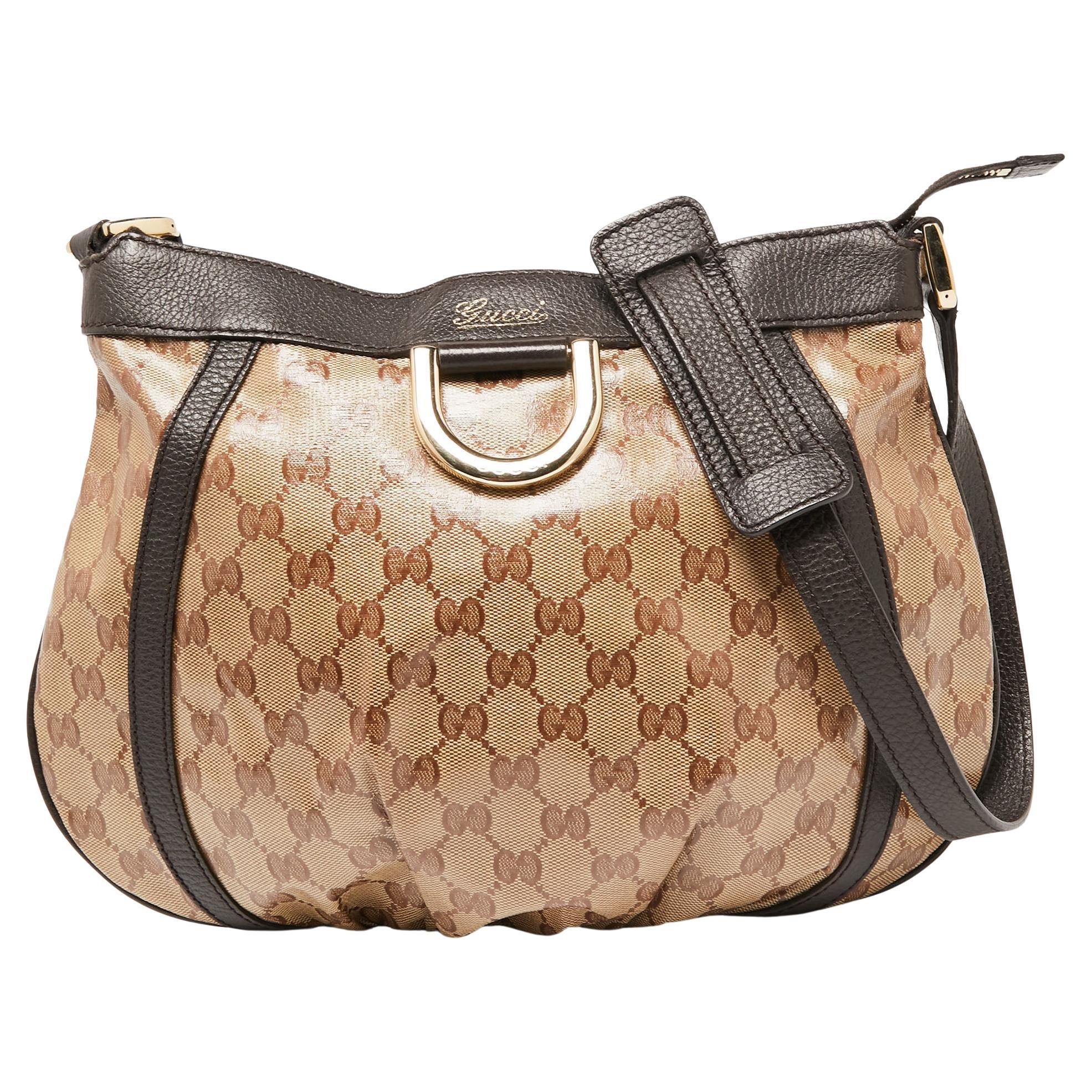 Gucci Brown/Beige GG Crystal Canvas And Leather Abbey D-Ring Crossbody Bag