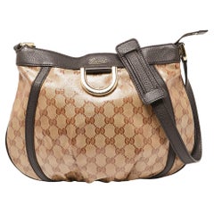 Used Gucci Brown/Beige GG Crystal Canvas And Leather Abbey D-Ring Crossbody Bag