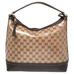 Gucci Brown/Beige GG Crystal Canvas and Leather Hobo