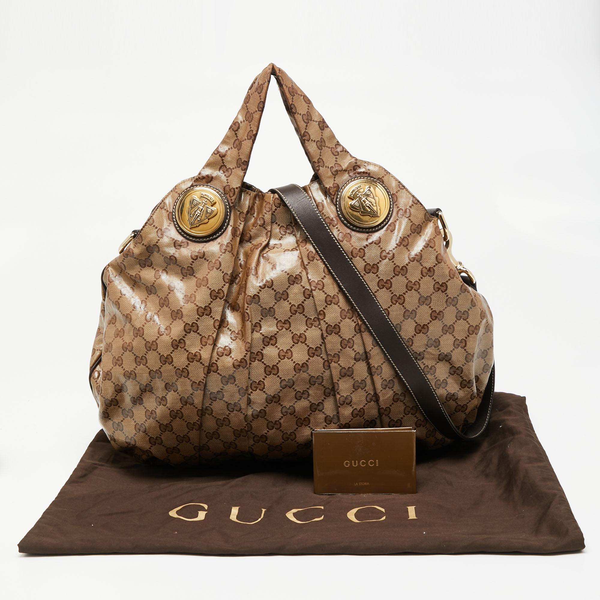 Gucci Brown/Beige GG Crystal Canvas and Leather Large Hysteria Hobo 6