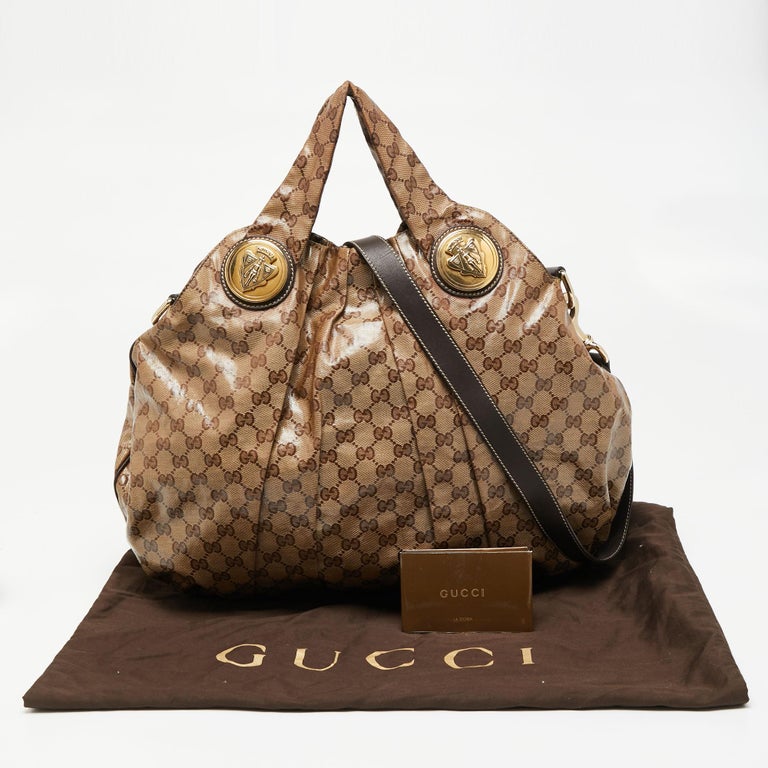 Gucci Brown/Beige GG Crystal Canvas and Leather Large Hysteria Hobo For  Sale at 1stDibs | gucci hysteria collection