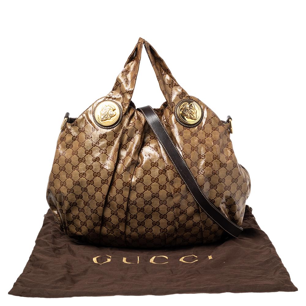 Gucci Brown/Beige GG Crystal Canvas and Leather Large Hysteria Hobo 5