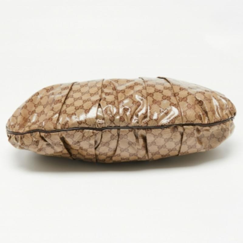 Gucci Brown/Beige GG Crystal Canvas and Leather Large Hysteria Hobo In Good Condition For Sale In Dubai, Al Qouz 2