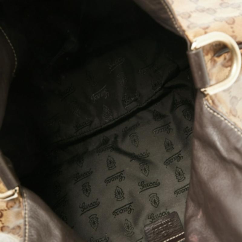 Gucci Brown/Beige GG Crystal Canvas and Leather Large Hysteria Hobo For Sale 4
