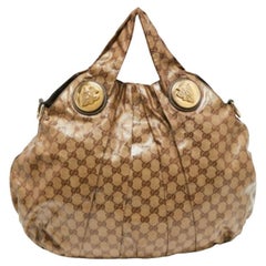 Gucci Brown/Beige GG Crystal Canvas and Leather Large Hysteria Hobo