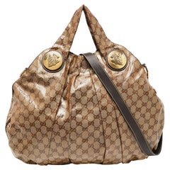 Gucci Braun/Beige GG Kristall Segeltuch und Leder Große Hysteria Hobo