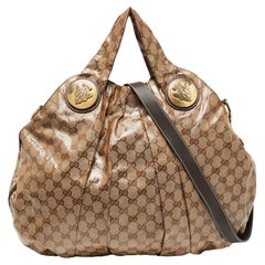 Used Gucci Brown/Beige GG Crystal Canvas and Leather Large Hysteria Hobo