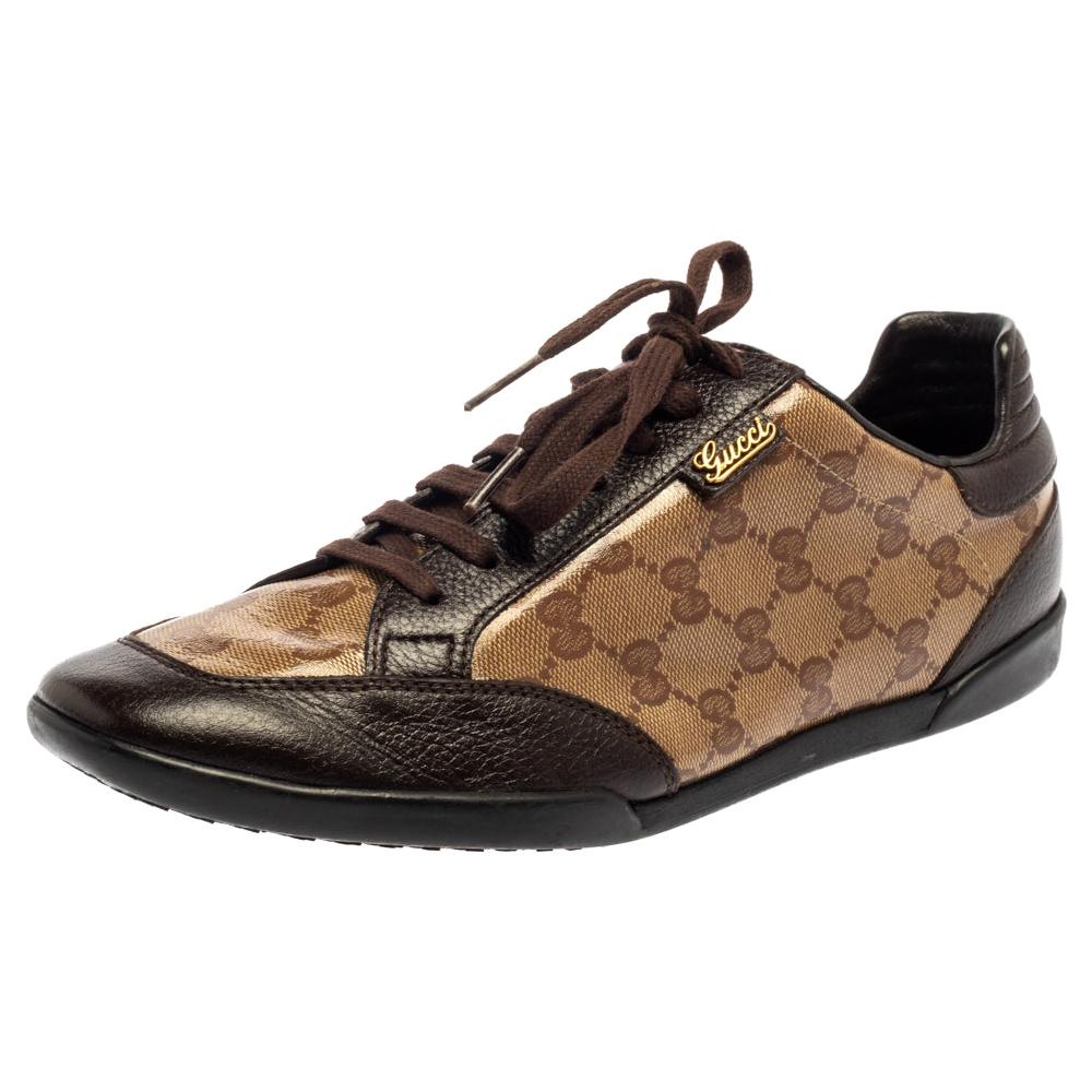 Gucci Brown/Beige GG Crystal Canvas And Leather Low Top Sneakers Size 40