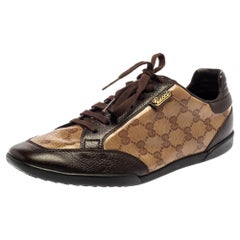 Gucci Brown/Beige GG Crystal Canvas And Leather Low Top Sneakers Size 40