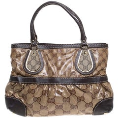Gucci Brown/Beige GG Crystal Canvas and Leather Mix Tote