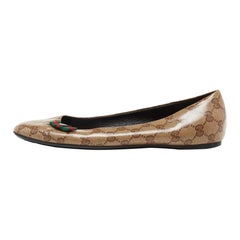 Gucci Brown/Beige GG Crystal Canvas Web Bow Ballet Flats Size 40.5