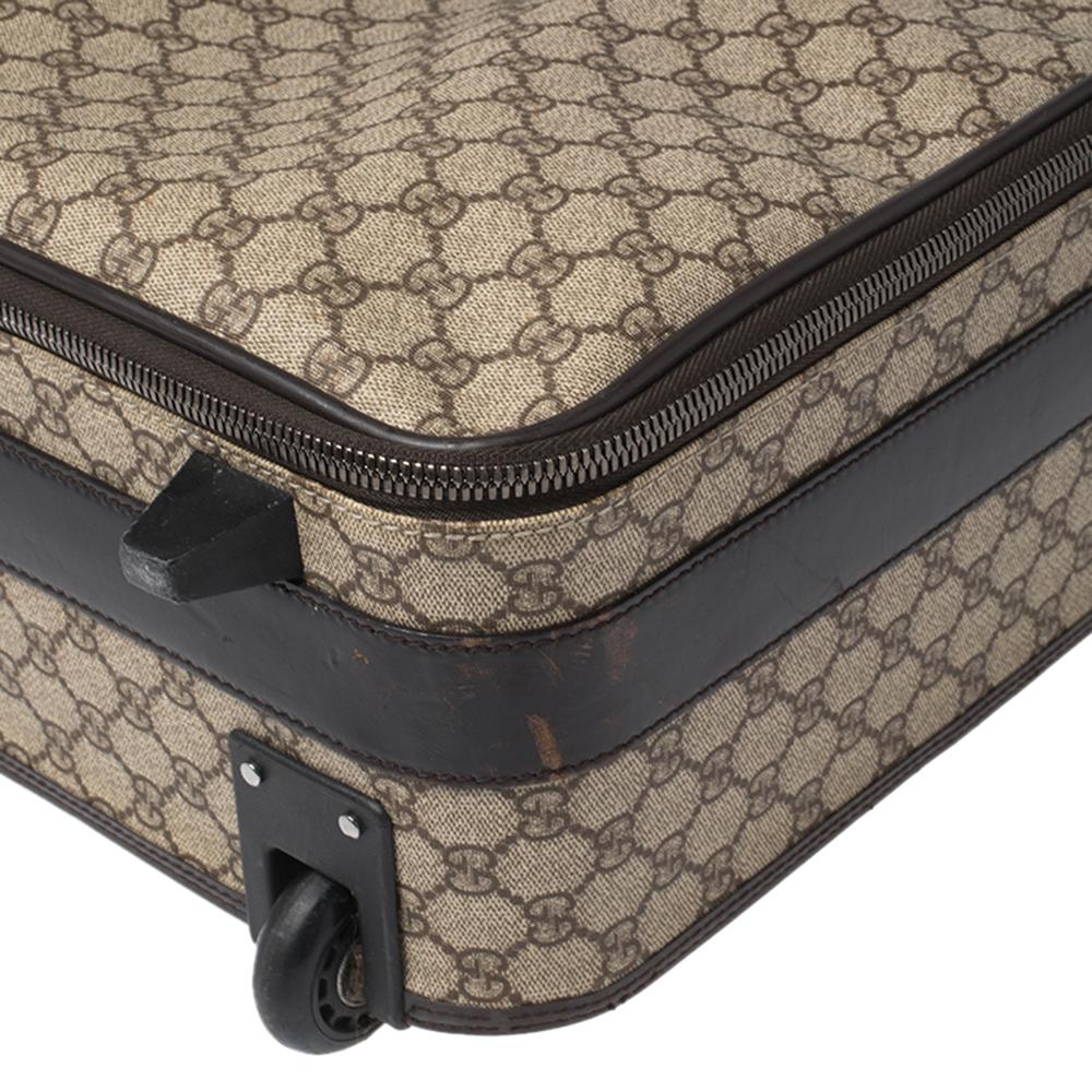 Gucci Brown/Beige GG Supreme and Leather Trim Suitcase 3