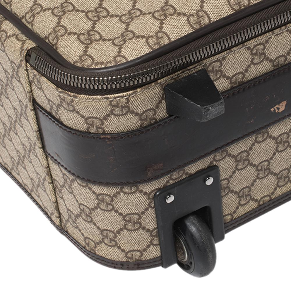 Gucci Brown/Beige GG Supreme and Leather Trim Suitcase 5
