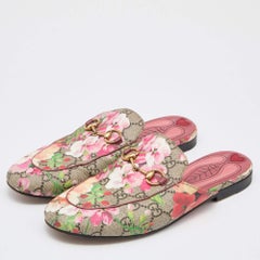 Gucci Brown/Beige GG Supreme Blooms Canvas Princetown Flat Mules Size 36