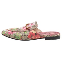 Gucci Brown/Beige GG Supreme Blooms Canvas Princetown Flat Mules Size 36