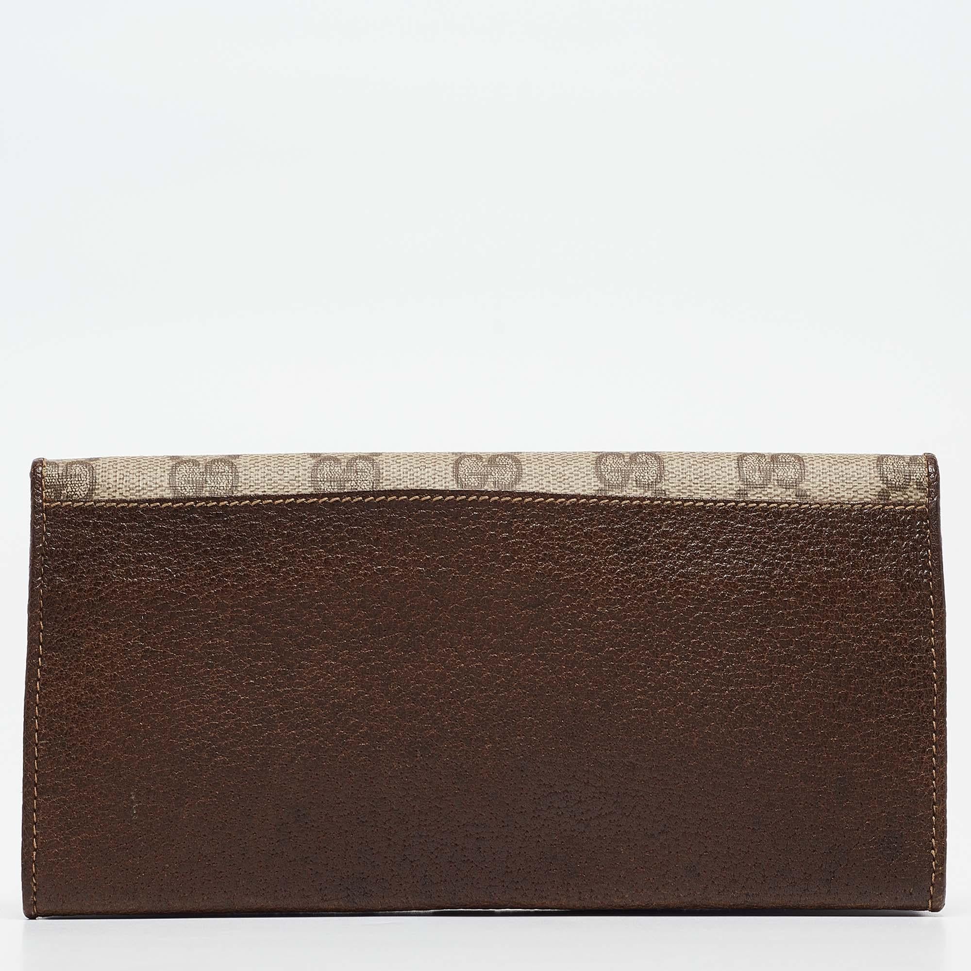 Women's Gucci Brown/Beige GG Supreme Canvas and Leather Bifold Continental Wallet