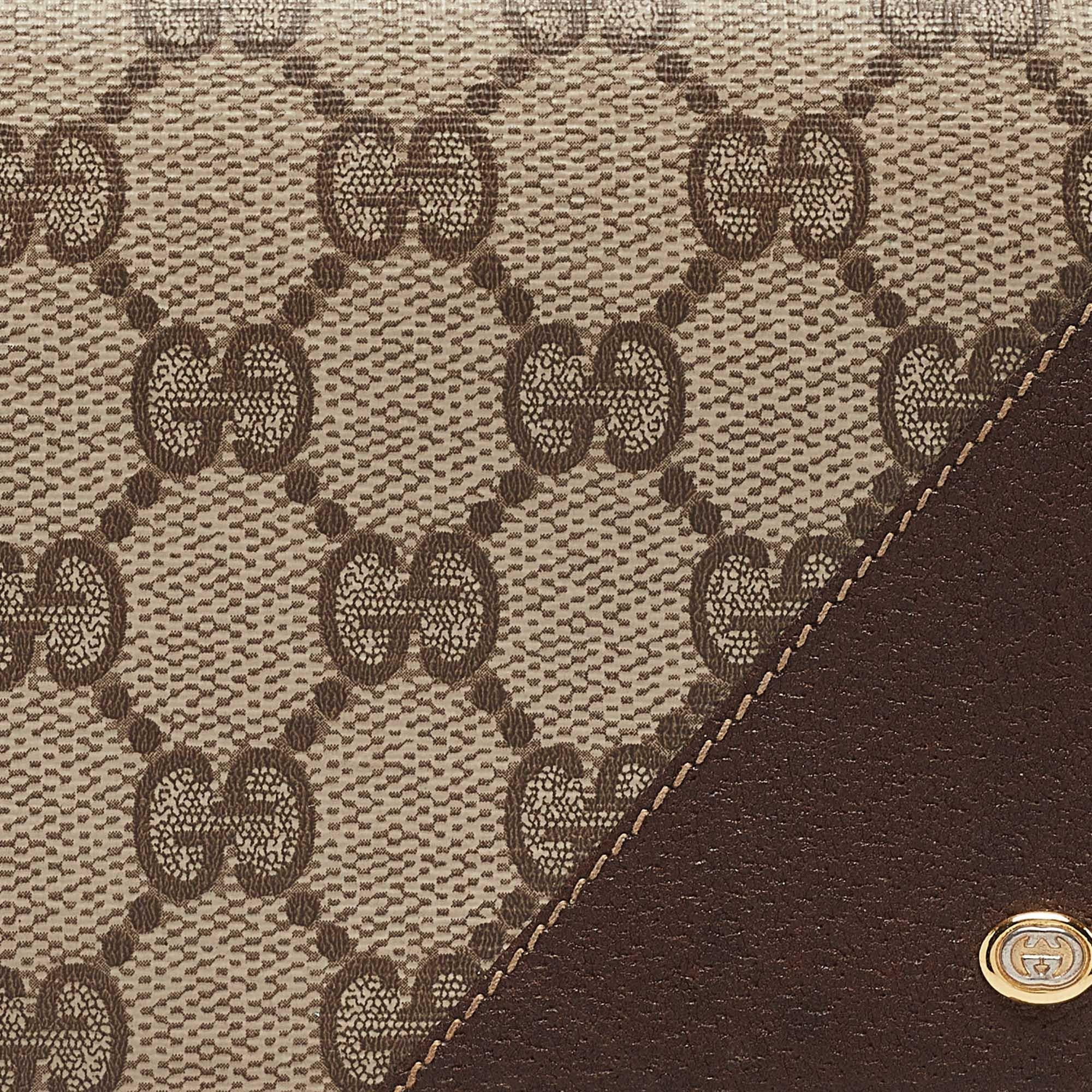 Gucci Brown/Beige GG Supreme Canvas and Leather Bifold Continental Wallet 1