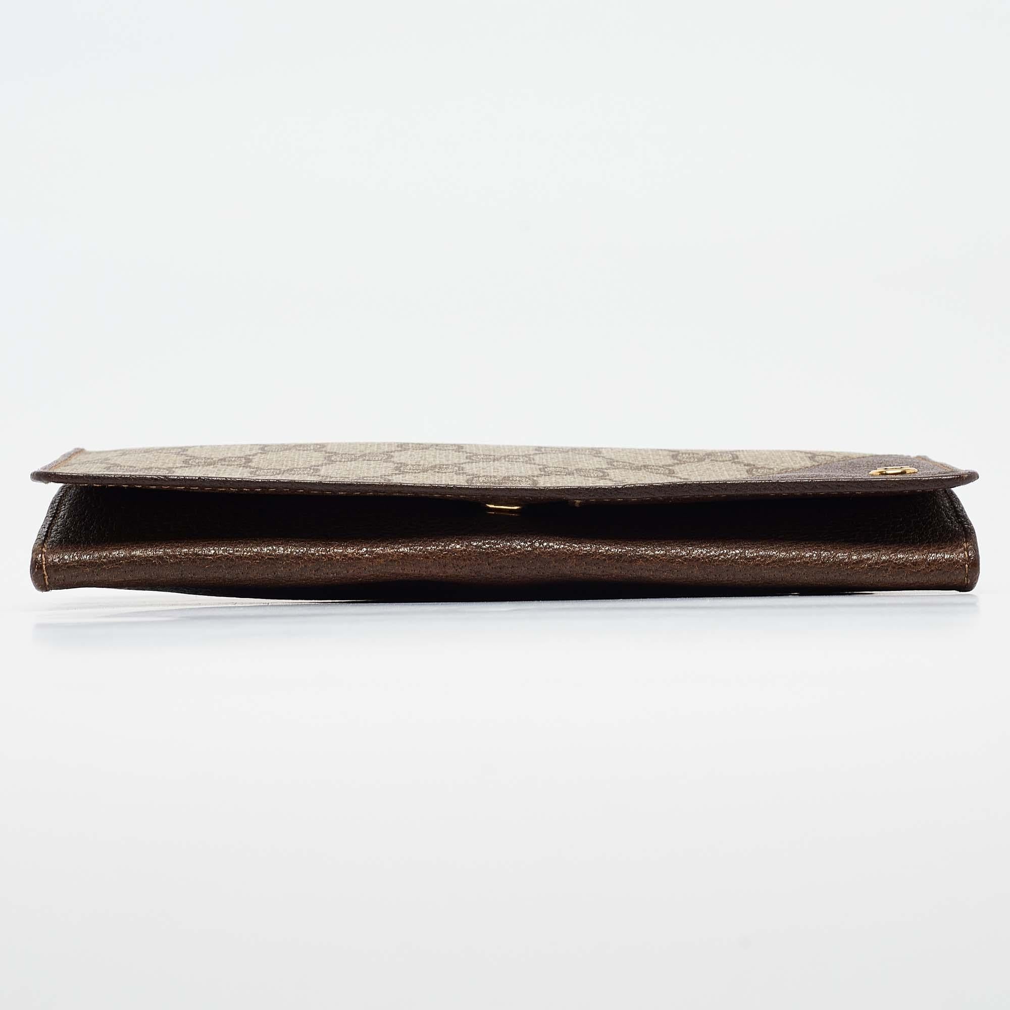 Gucci Brown/Beige GG Supreme Canvas and Leather Bifold Continental Wallet 2