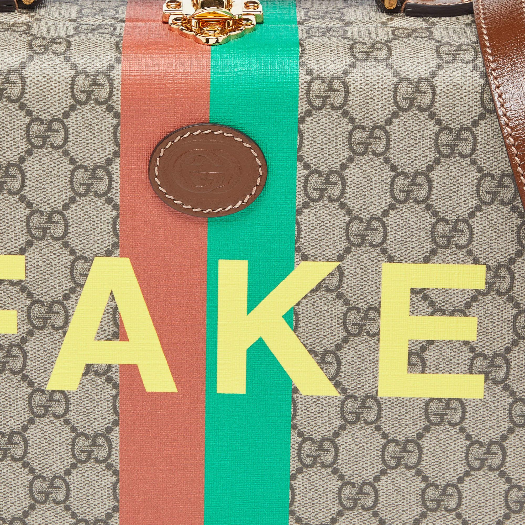 Gucci Brown/Beige GG Supreme Canvas und Leder Fake/Not Savoy Beauty Case Tasche im Angebot 5