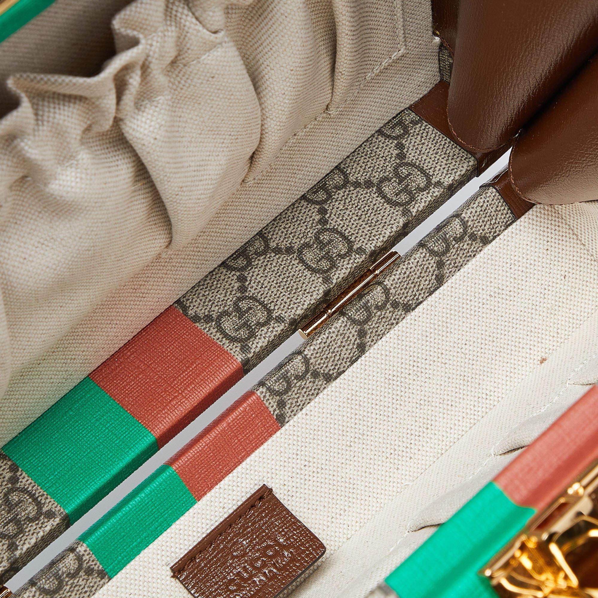 Gucci Brown/Beige GG Supreme Canvas und Leder Fake/Not Savoy Beauty Case Tasche im Angebot 7
