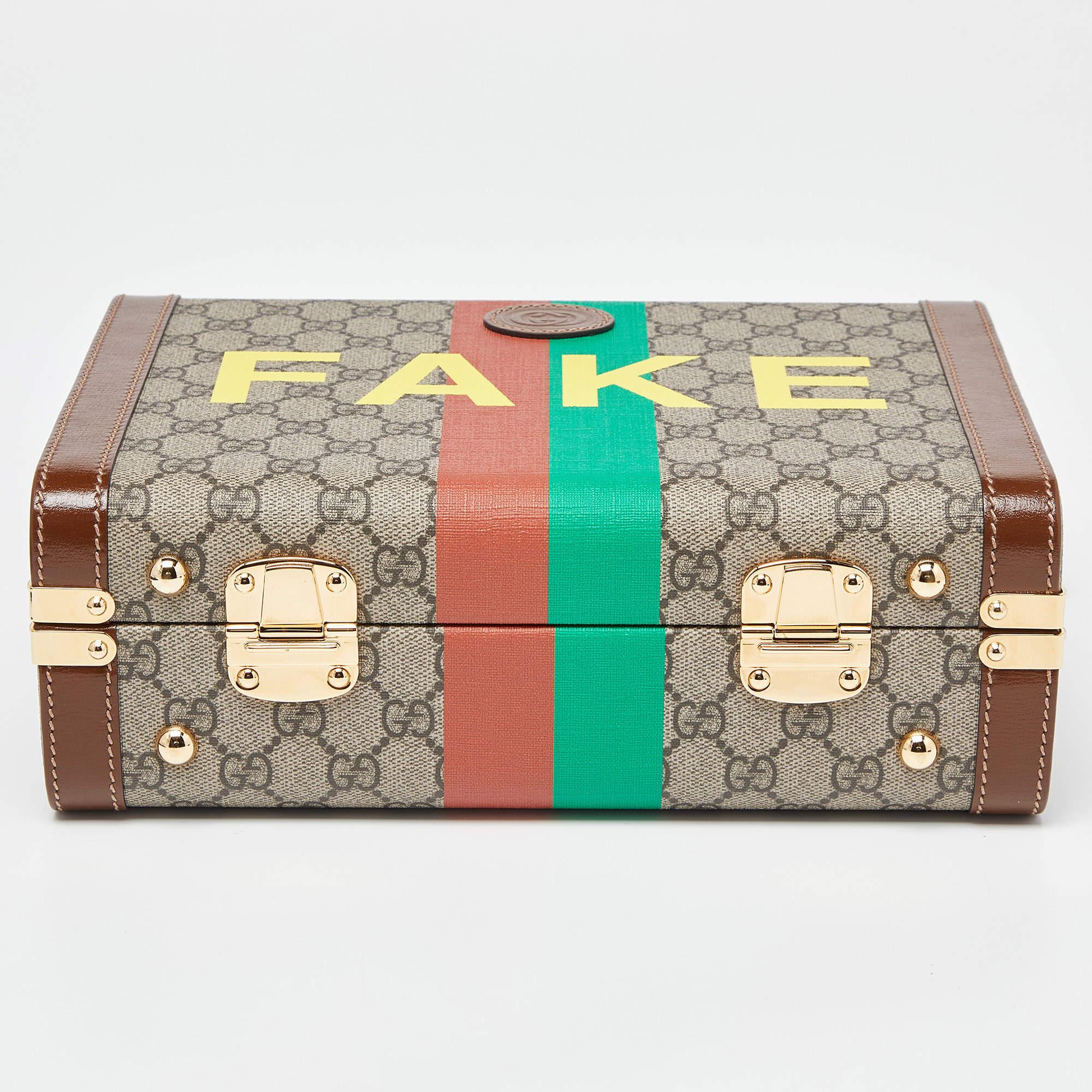 Gucci Brown/Beige GG Supreme Canvas und Leder Fake/Not Savoy Beauty Case Tasche im Zustand „Hervorragend“ im Angebot in Dubai, Al Qouz 2