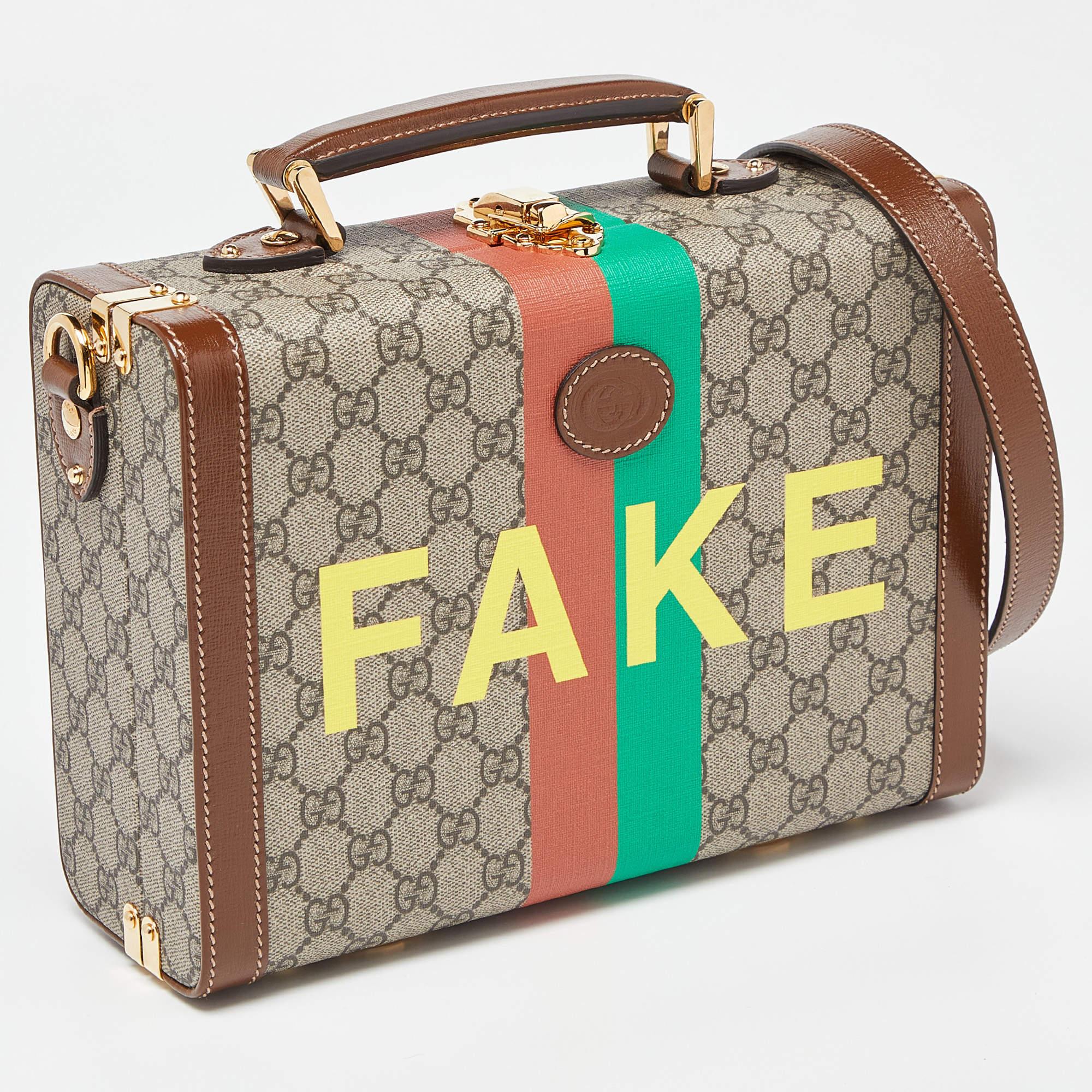 Gucci Brown/Beige GG Supreme Canvas und Leder Fake/Not Savoy Beauty Case Tasche Damen im Angebot