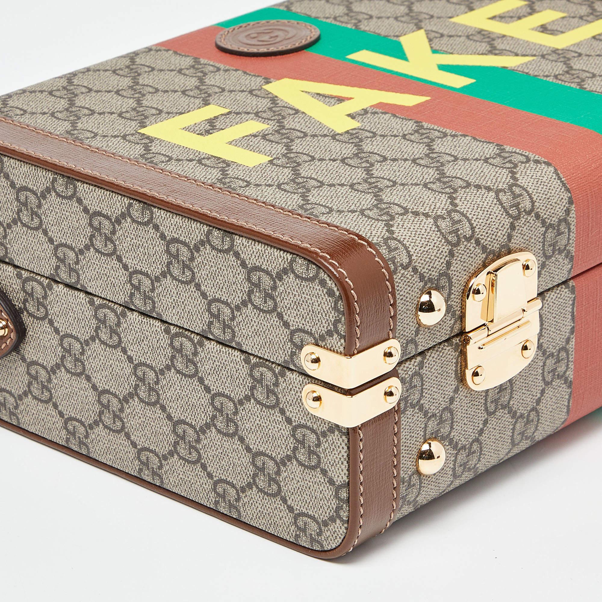Gucci Brown/Beige GG Supreme Canvas und Leder Fake/Not Savoy Beauty Case Tasche im Angebot 3