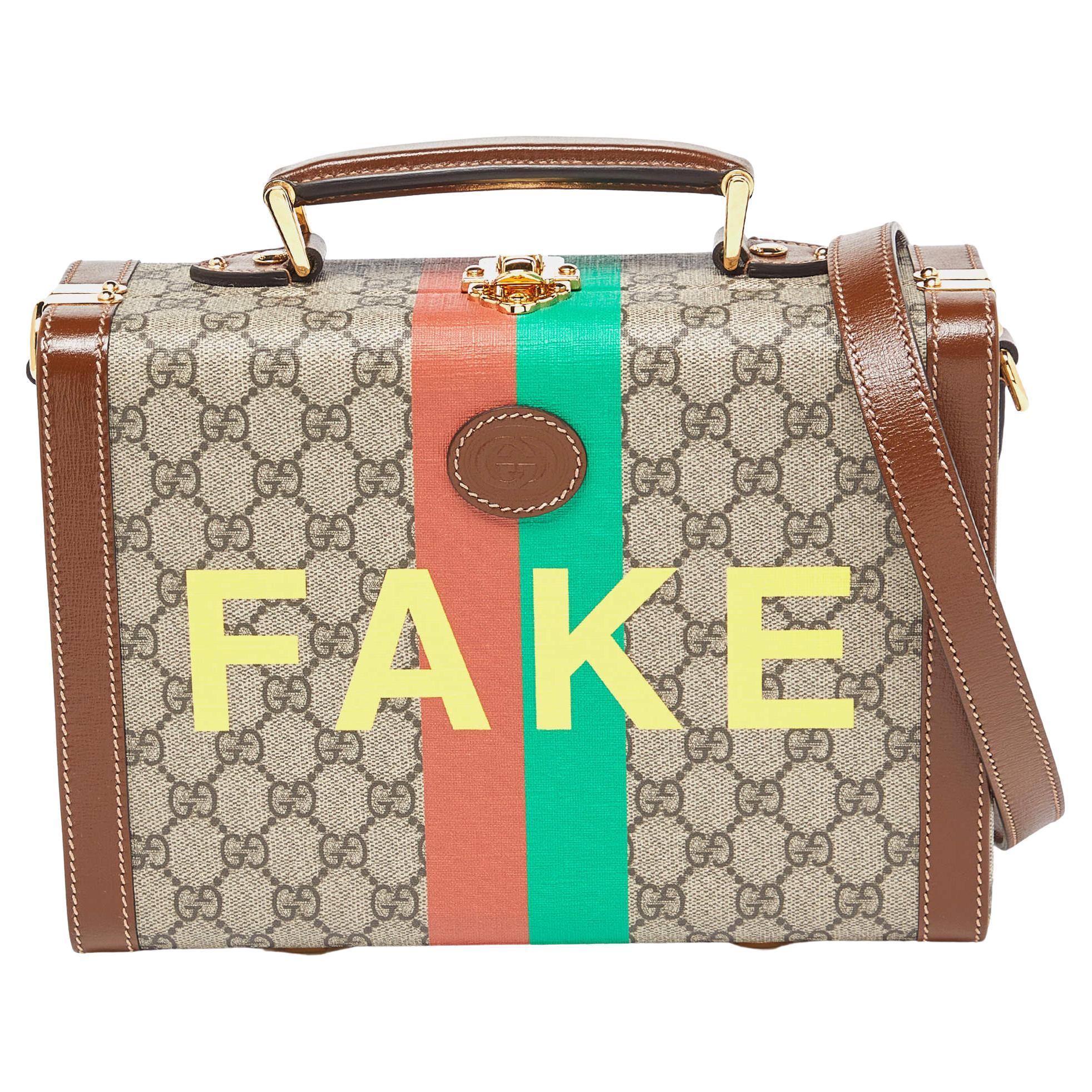 Gucci Brown/Beige GG Supreme Canvas and Leather Fake/Not Savoy Beauty Case Bag For Sale
