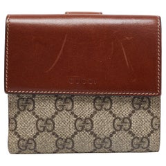 Gucci Brown/Beige GG Supreme Canvas and Leather French Wallet