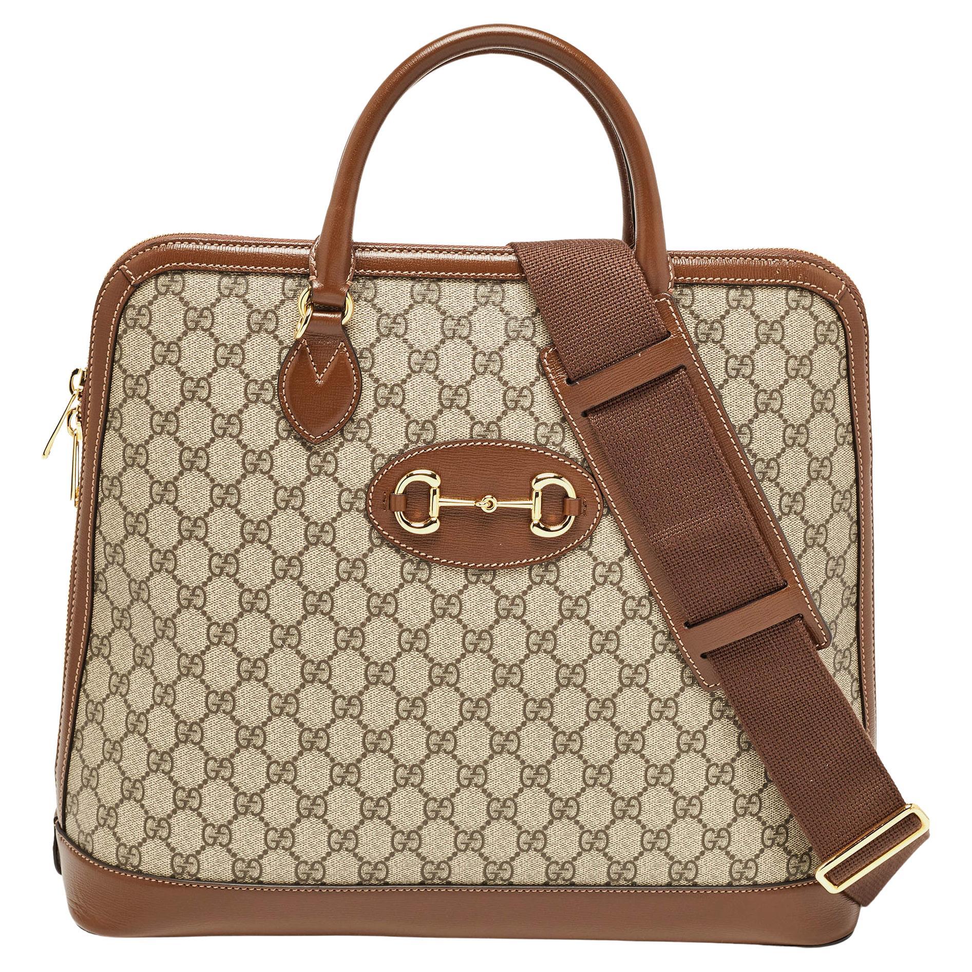 Gucci Brown/Beige GG Supreme Canvas and Leather Horsebit 1955 Duffel Bag For Sale