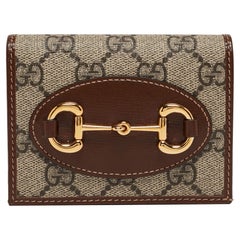 Gucci Brown/Beige GG Supreme Canvas and Leather Horsebit 1955 Flap Card Case
