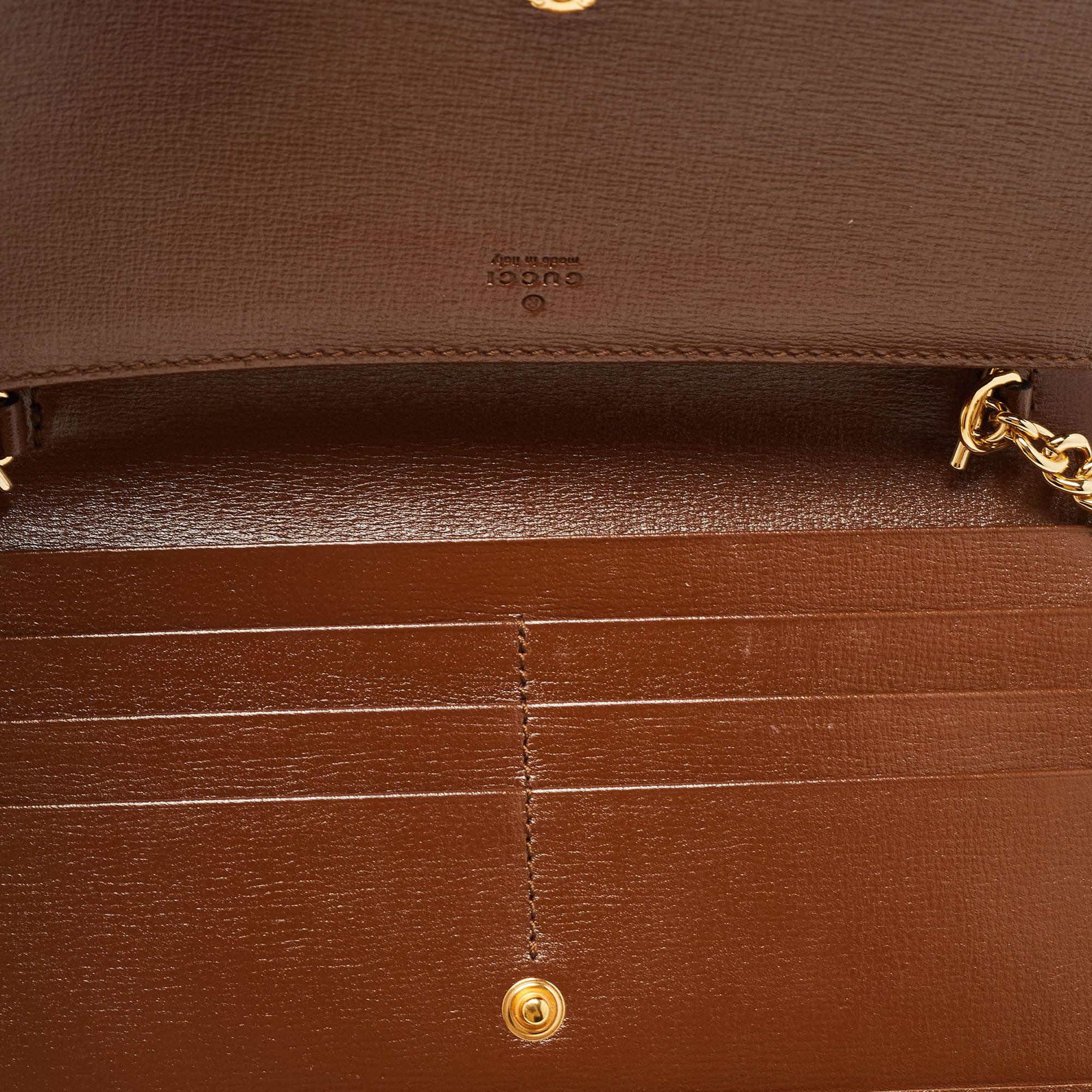 Gucci Brown/Beige GG Supreme Canvas and Leather Horsebit 1955 Wallet on Chain 2