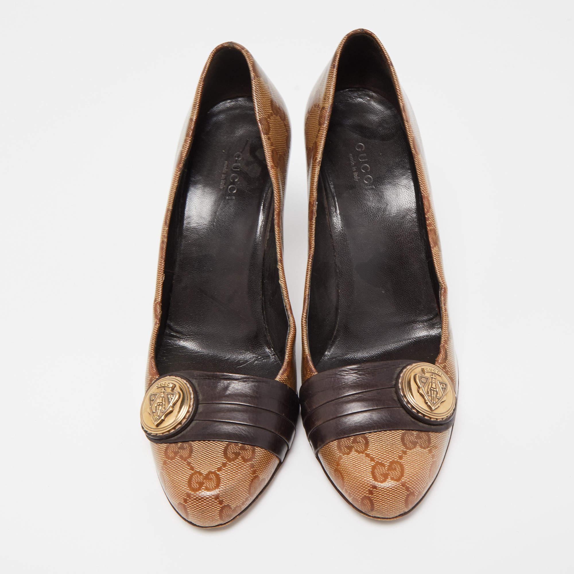 Bombas Gucci Hysteria GG Supreme de lona y piel marrón/beige Marrón en venta