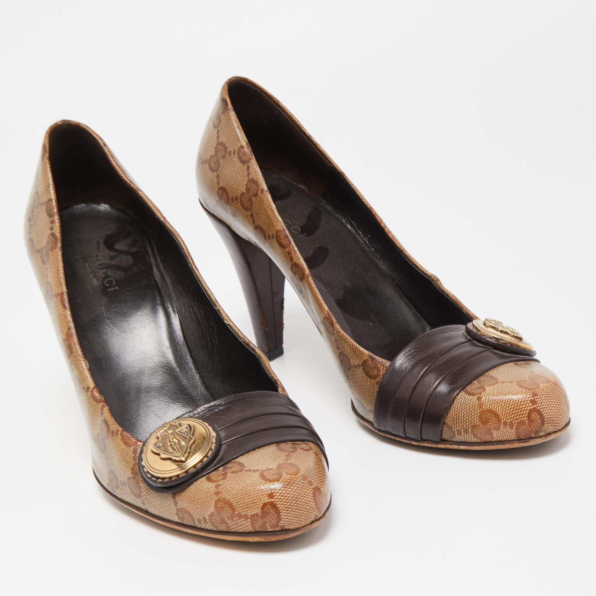 De las mujeres Bombas Gucci Hysteria GG Supreme de lona y piel marrón/beige en venta