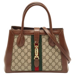 Gucci Brown/Beige GG Supreme Canvas und Leder Medium Web Jackie 1961 Tote