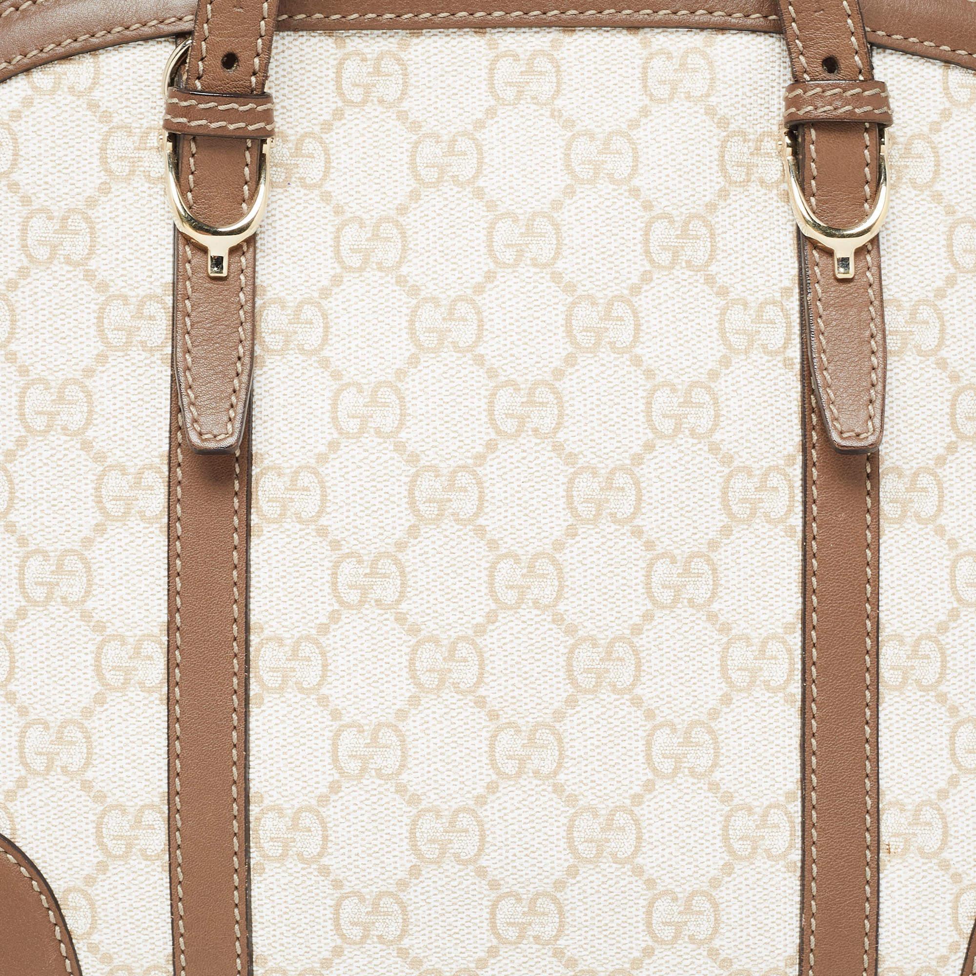 Gucci Brown/Beige GG Supreme Canvas and Leather Nice Dome Satchel For Sale 15