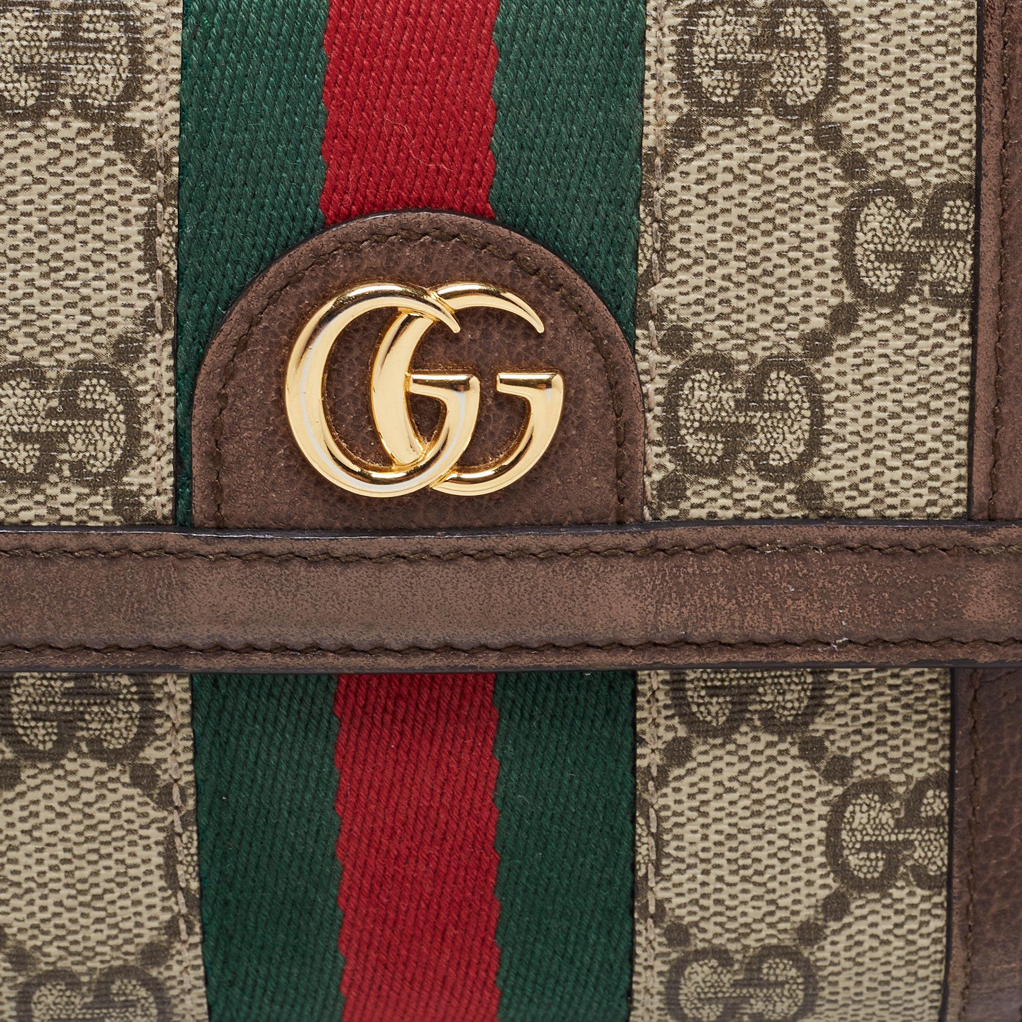 Gucci Brown/Beige GG Supreme Canvas and Leather Ophidia French Wallet 10