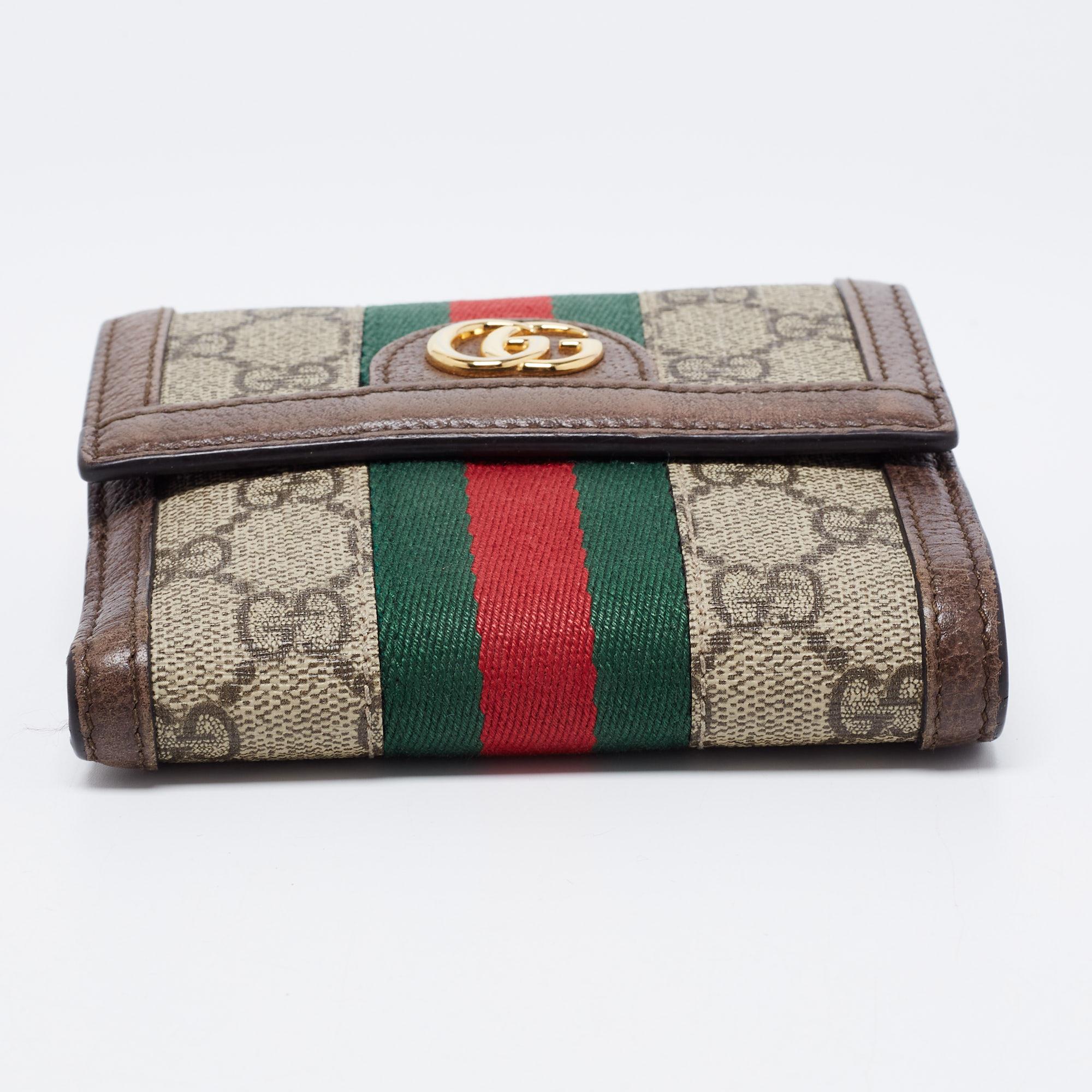 Gucci Brown/Beige GG Supreme Canvas and Leather Ophidia French Wallet 2