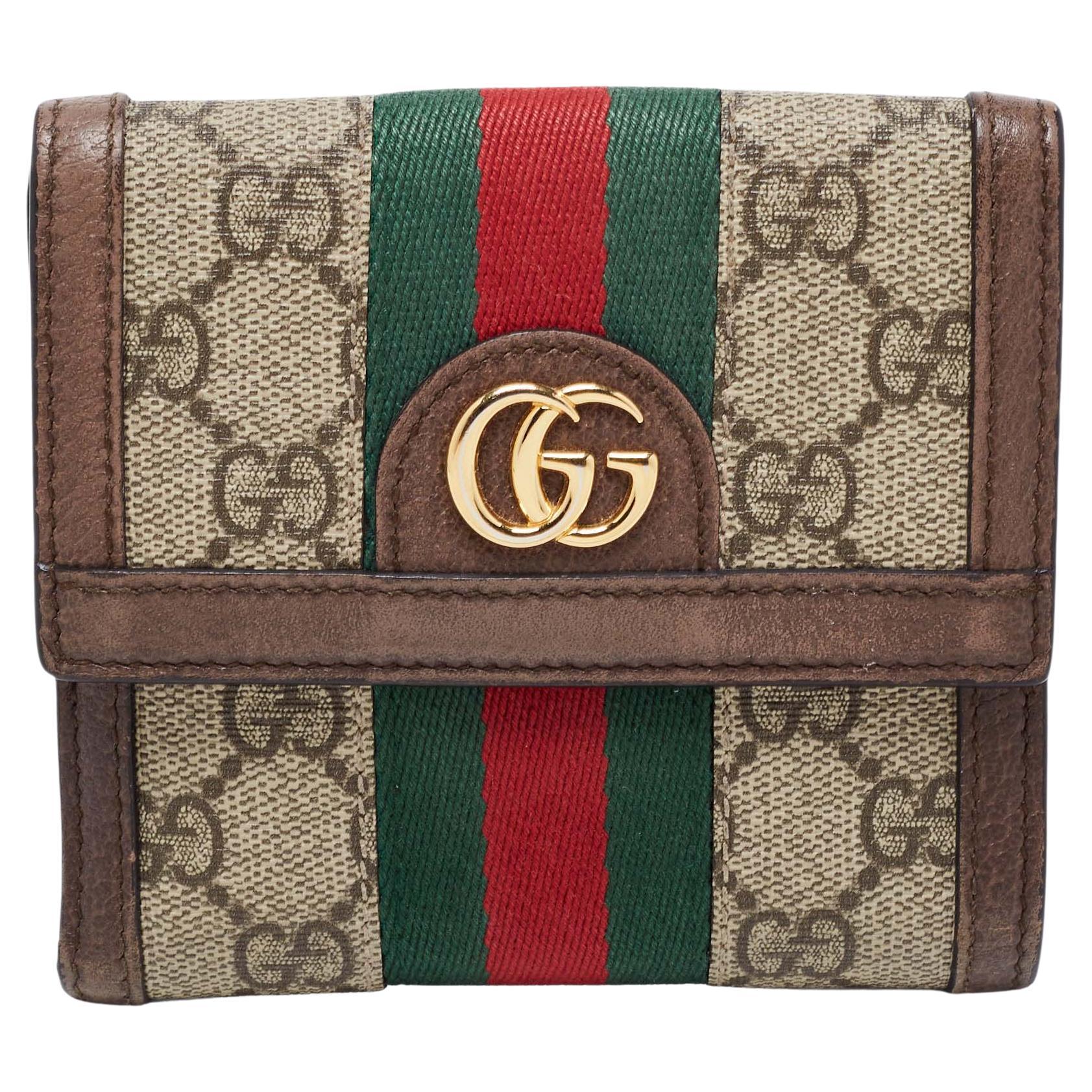 Gucci Brown/Beige GG Supreme Canvas and Leather Ophidia French Wallet