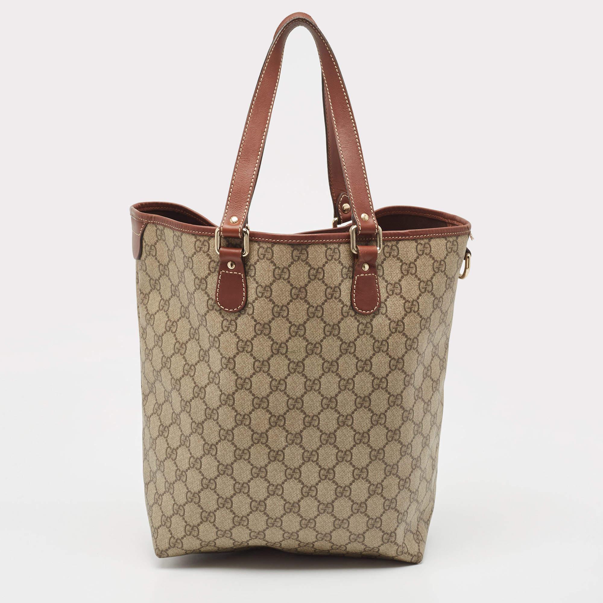 Gucci Brown/Beige GG Supreme Shopper-Tasche aus Canvas und Leder im Angebot 11