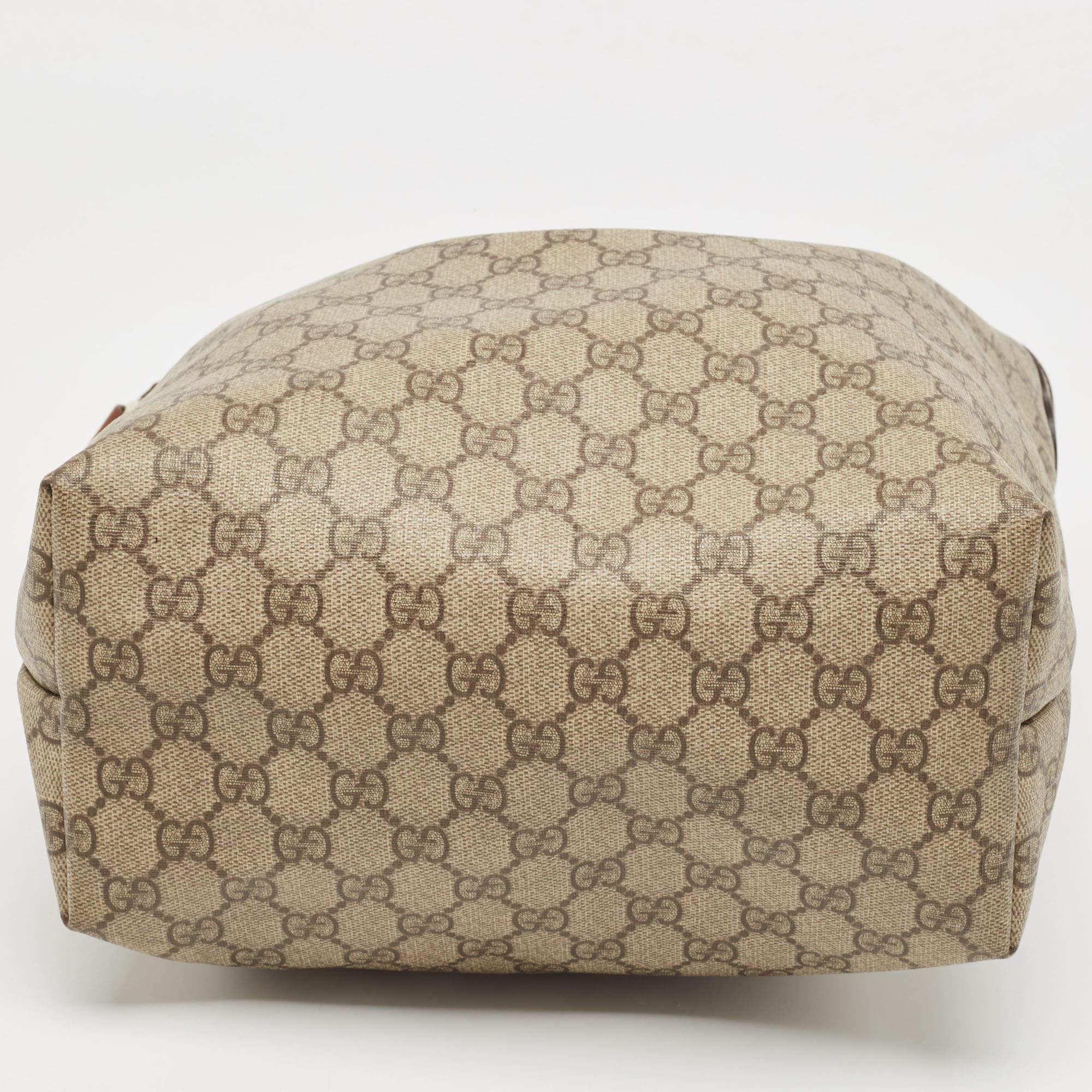 Gucci Brown/Beige GG Supreme Canvas and Leather Shopper Tote For Sale 4