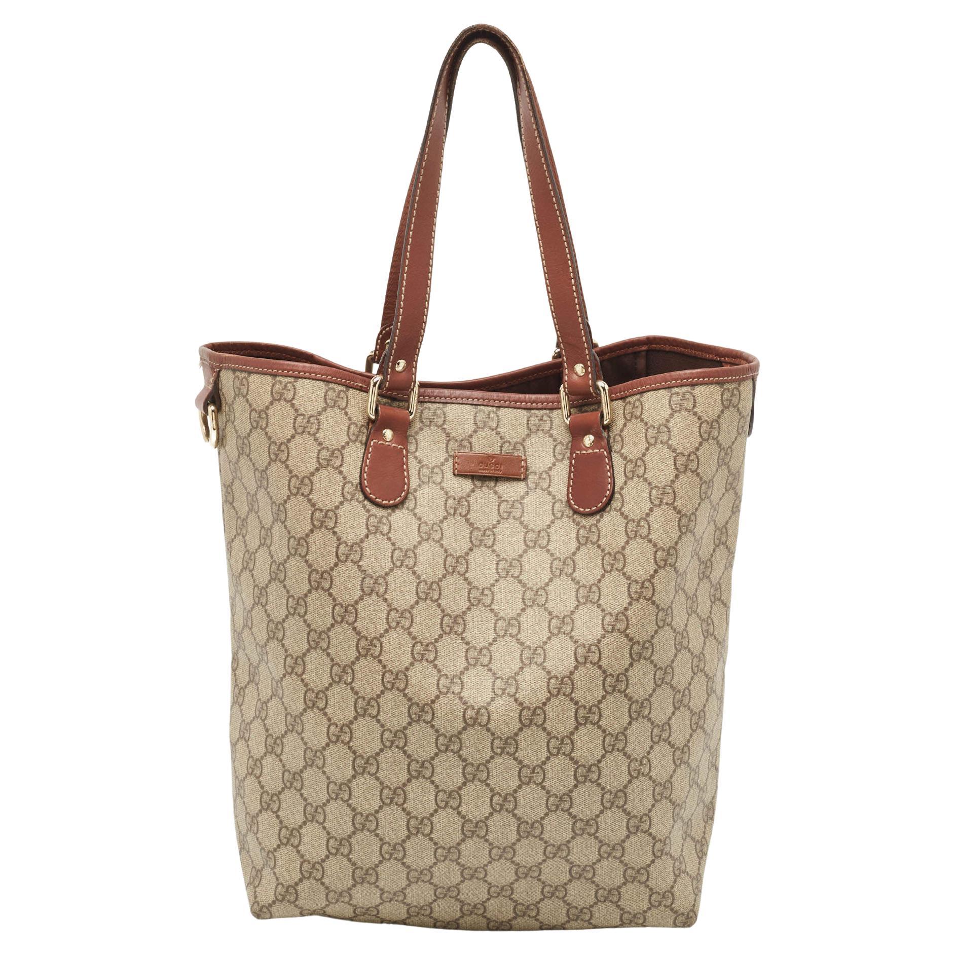 Gucci Brown/Beige GG Supreme Shopper-Tasche aus Canvas und Leder im Angebot