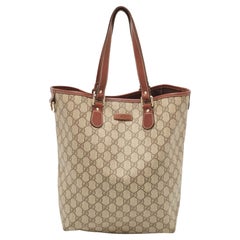 Gucci Brown/Beige GG Supreme Shopper-Tasche aus Canvas und Leder