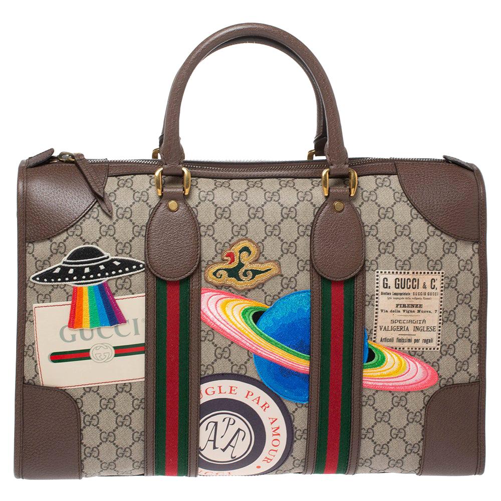 Gucci Soft Gg Supreme Duffle Bag With Web in Brown