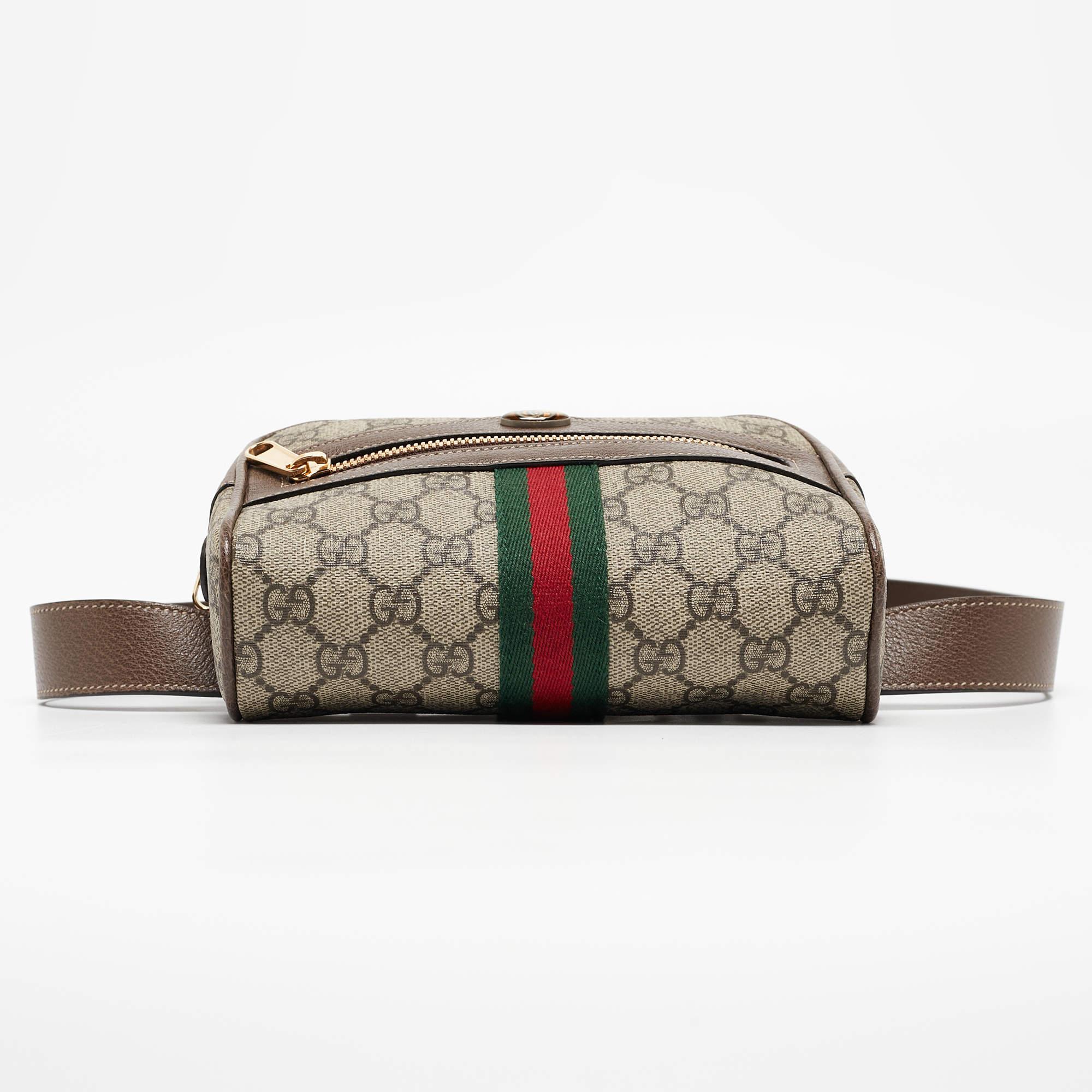 Gucci Brown/Beige GG Supreme Canvas and Leather Small Ophidia Belt Bag For Sale 1