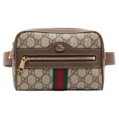 Gucci Brown/Beige GG Supreme Gürteltasche aus Canvas und Leder Small Ophidia